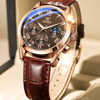 Đồng Hồ Nam OLEVS-2871 Phong Cách Doanh Nhân - Lịch Trăng Sao - Chạy Đủ 6 Kim - Hàng Chính Hãng