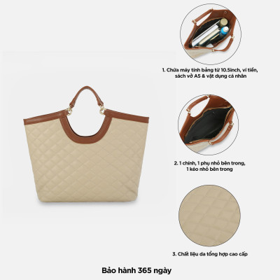 Túi xách nữ công sở đựng tài liệu A5 IDIGO FB2 - 5054, túi đeo chéo nữ chần trám dạo phố phong cách Hàn Quốc