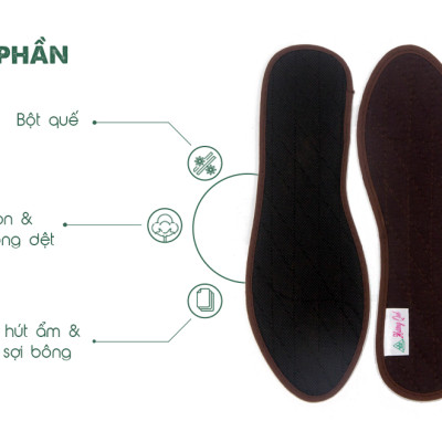 Lót giày thun cotton Hương quế CI-10 làm từ vải cotton - bột quế giúp hút ẩm - khử mùi - phòng cảm cúm và cải thiện sức khoẻ