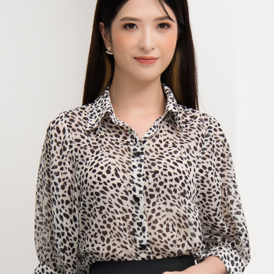 Áo Sơ Mi Voan Nữ Thời Trang Họa Tiết Beo Maxivic, La Mộc - LM72102