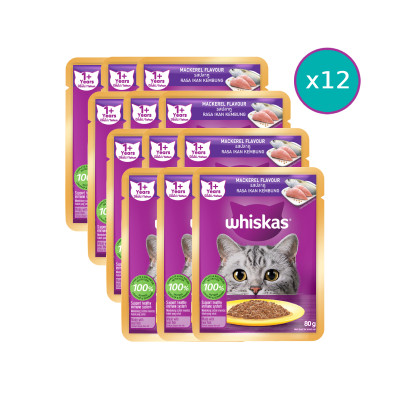 [Combo 12 Gói] Thức Ăn Cho Mèo WHISKAS 1+ years Vị Cá Thu 80g/Gói