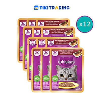[Combo 12 Gói] Thức Ăn Cho Mèo WHISKAS 1+ years Vị Cá Saba 80g/Gói
