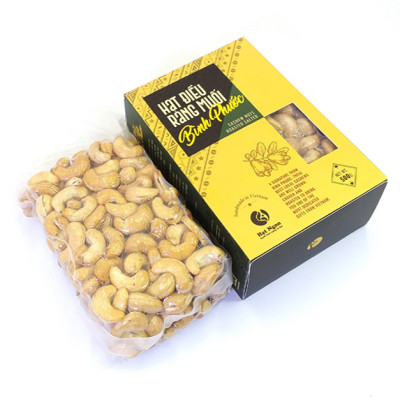 Hạt Điều không vỏ lụa rang muối Bình Phước, loại A+, hộp giấy 500g chuyên tặng người nước ngoài.