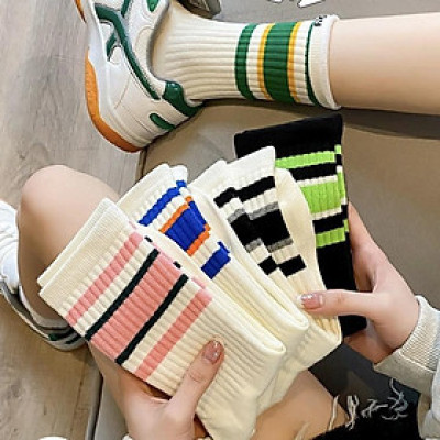 Combo 5 đôi tất nữ mùa thu đông Bluehope Choice CBTV04 cổ cao kẻ sọc nhiều màu