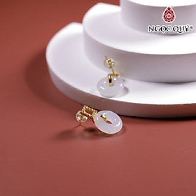Bông tai bạc đồng điếu đá cẩm thạch phỉ thúy màu bạch ngọc type A mệnh hỏa , mộc - Ngọc Quý Gemstones