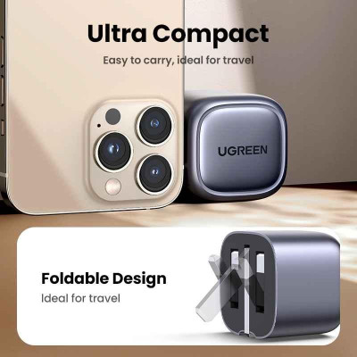 Ugreen UG90902CD318TK 20W Bộ sạc nhanh Nexode GaN USB Type-C PD3.0 qc4.0 Màu Space Gray chuẩn cắm US - HÀNG CHÍNH HÃNG