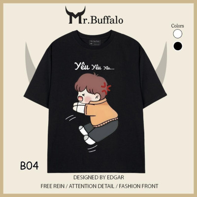 Áo đôi , áo thun cặp nam nữ tay lỡ Unisex "có yêu không" form rộng vải cotton 100% B03B04 - Mr.Buffalo