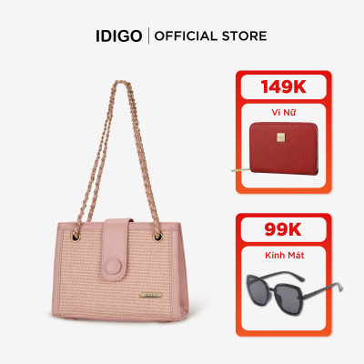 Túi xách nữ đeo vai công sở phom đứng, túi đeo chéo nữ họa tiết đan mây phối dây xích IDIGO FB2 - 5061
