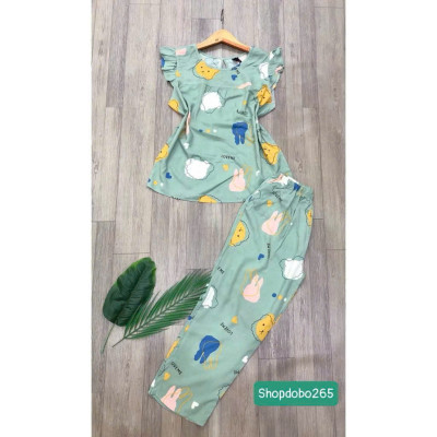 Đồ bộ nữ,đồ ngủ mặc nhà lửng 9 tấc tay cánh tiên vải lanh BL 52 họa tiết dễ thương size 51-70kg.