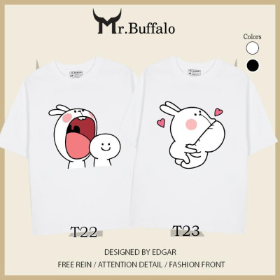 Áo đôi , áo thun cặp nam nữ tay lỡ Unisex thỏ ngoạm đầu form rộng vải cotton 100% T22T23 - Mr.Buffalo