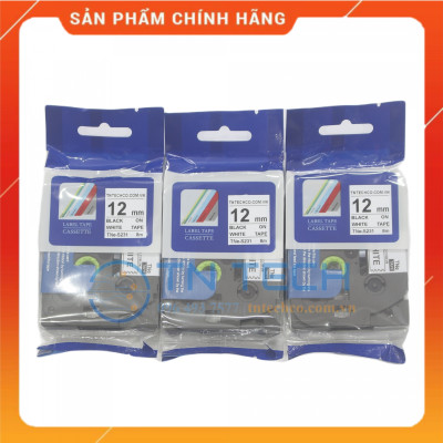 Nhãn In TNE-S231 - Đen nền trắng 12mm x 8m - Dùng cho máy in BROTHER - AIMO - PUTY [Hàng nhập khẩu]