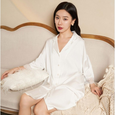 Đầm Ngủ Sơmi D561 Quảng Châu Cao Cấp Trơn Viền Ren Sang Trọng