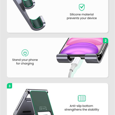 Ugreen UG80708LP263TK bằng nhôm có thể trượt Màu Xám Giá đỡ Điện Thoại để bàn - HÀNG CHÍNH HÃNG