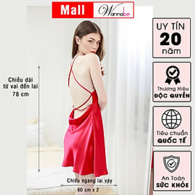 Đầm ngủ phi lụa cao cấp WANNABE DNS32 váy ngủ cổ yếm, hở lưng thắt dây ziczac khoe lưng trần gợi cảm