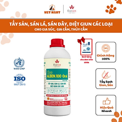 [100ml] FIVE-ALBEN.100 Oral Tẩy sán, sán lá, sán dây, diệt giun các loại