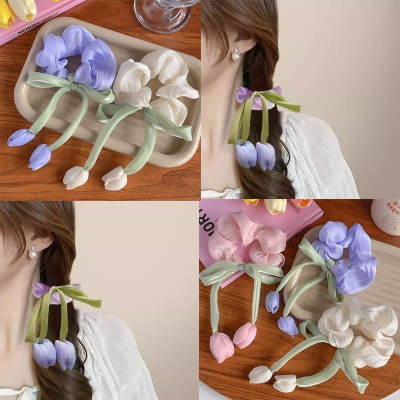 Phụ kiện dây cột tóc Ruy Băng Bông Hoa Tulip Cho Nữ Bé Gái Dễ Thương Thanh Lịch Nơ Kẹp Tóc Tinh Tế - Phụ Kiện Quà Tặng