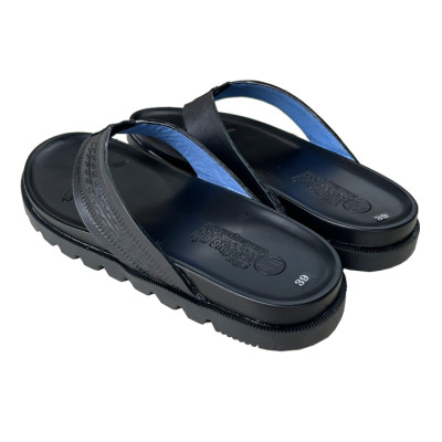 Dép  xỏ ngón nam da bò Trường Hải màu đen mặt đúc đế cao 2.5cm thời trang nam K146 