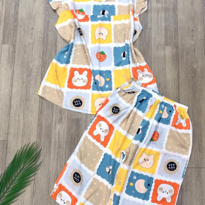 Đồ bộ nữ, đồ ngủ mặc nhà lửng tay cánh tiên vải lanh mềm ,mát BL 183 họa tiết dễ thương size 45-70kg.