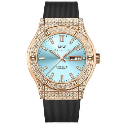 Đồng hồ nam chính hãng IW CARNIVAL IW55851G-48 Viền vàng, Kính sapphire,chống nước 50m,máy cơ Automatic,dây cao su xịn
