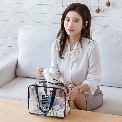 Túi đựng mỹ phẩm trong suốt có quai cao cấp MÀU ĐEN 26x15x10cm