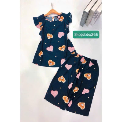 Đồ bộ nữ,đồ ngủ mặc nhà lửng tay cánh tiên vải lanh mềm,mát BL 169 hoạ tiết dễ thương size 45-70kg.