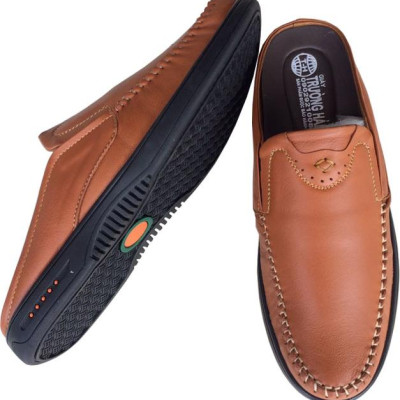 Dép bít mũi nam Trường Hải màu vàng da bò thật cao cấp không bong tróc đế cao su không trơn BMTH0712