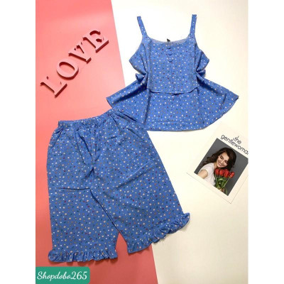 Bộ ngủ 2 dây,đồ bộ nữ,đồ ngủ mặc nhà lửng vải lụa BL 22 hoạ tiết hoa nhí siêu cưng.