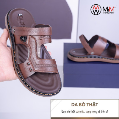 Dép Sandal Nam Da Bò - DK02 Đế Khâu Đúc Nguyên Khối, Đường May Chắc Chắn, Đế Massage Mềm Mại Êm Chân