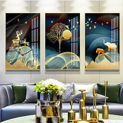 Tranh treo tường, tranh đồng hồ NT197 bộ 3 tấm ghép