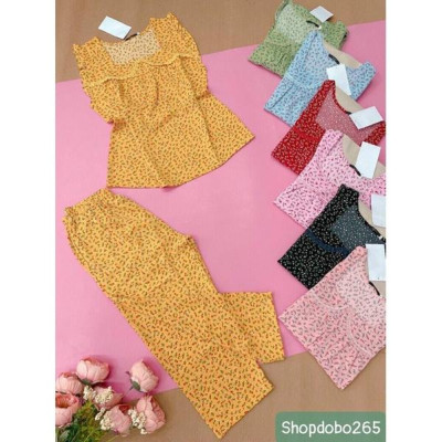 Đồ bộ nữ,đồ ngủ mặc nhà lửng 9 tấc vải lụa mango cao cấp BL 95 họa tiết hoa nhí dễ thương size 47-67kg