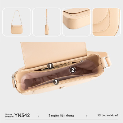 Túi Yuumy (Thời trang nữ nắp gập bo viền tối giản size 22-  Túi đeo vai da Seasand YN342)