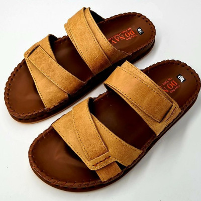 DÉP NAM QUAI NGANG DA BÒ 100%DONAVY, KIỂU 02 QUAI KÉP ĐẲNG CẤP, MAY HANDMADE 02 LẦN QUAI VÀ ĐẾ CHẮC CHẮN