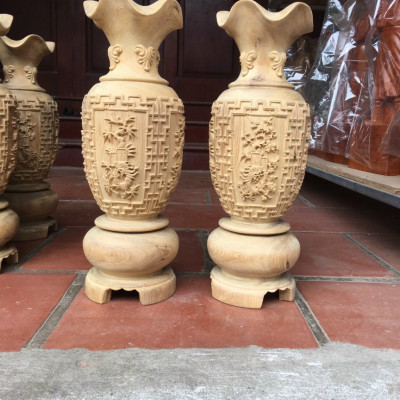 Cặp lục bình trạm khắc tứ quý phong thủy hút tài lộc ,bằng gỗ bách xanh thơm nức kt cao30×10cm