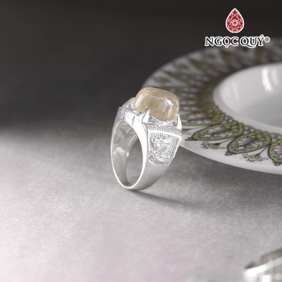 Nhẫn bạc nam mặt đá sapphire 11x12mm Ni19 mệnh thủy, mộc - Ngọc Quý Gemstones