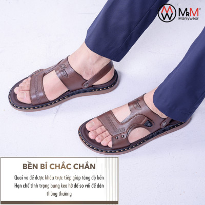 Dép Sandal Nam Da Bò - DK02 Đế Khâu Đúc Nguyên Khối, Đường May Chắc Chắn, Đế Massage Mềm Mại Êm Chân