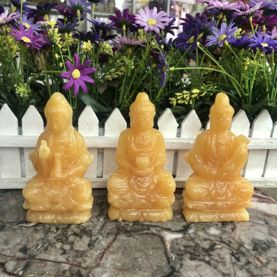 Bộ 3 Tượng Tam Thế Phật Tây Phương Tam Thánh ngồi đá ngọc hoàng long - Cao 12 cm