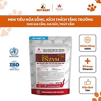 [1KG] Five Enzym CKS - KÍCH THÍCH ham ăn, cải thiện đường ruột tiêu hóa tốt cho GIA SÚC, GIA CẦM, CHÓ MÈO_Fivevet