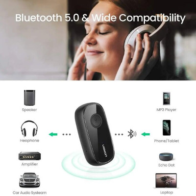 Ugreen UG70304CM279TK v5.0 3.5mm bộ nhận Bluetooth dùng cho xe hơi hay cổng âm thanh Aux - HÀNG CHÍNH HÃNG