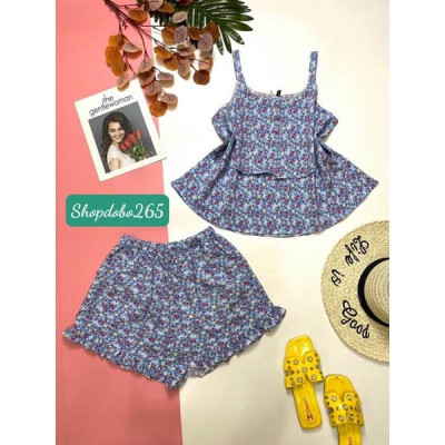 Bộ ngủ 2 dây, đồ bộ nữ mặc nhà đùi tầng vải lụa BN 09 họa tiết dễ thương size 45-57kg.