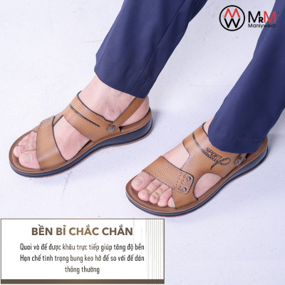 Dép Sandal Nam Da Bò - DC04 Đế Cao Đúc Nguyên Khối, Đường Khâu Chắc Chắn, Đế Massage Mềm Mại Êm Chân
