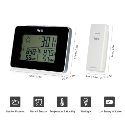 Đồng hồ để bàn kỹ thuật số không dây,hiển thị màn hình LCD, Chức năng Dự báo thời tiết, định dạng 12H / 24H