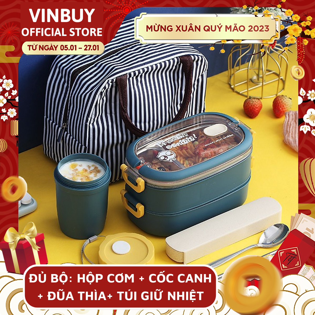 Hộp Cơm Giữ Nhiệt INOX304 Hiện Đại Kèm Hộp Đựng Canh Soup và Bộ Đũa Thìa INOX – Chất Liệu Cao Cấp An Toàn Cho Sức Khỏe – Hàng Chính Hãng Vinbuy