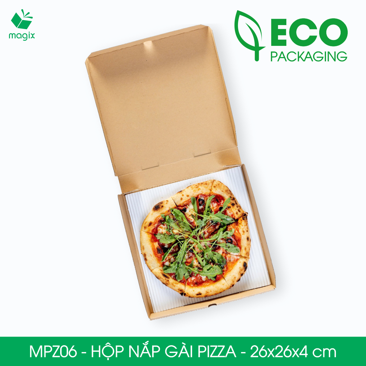 MPZ06 - 26x26x4 cm - 60 Hộp nắp gài pizza đa dụng - Hộp nắp gập, hộp carton gói hàng, hộp quà