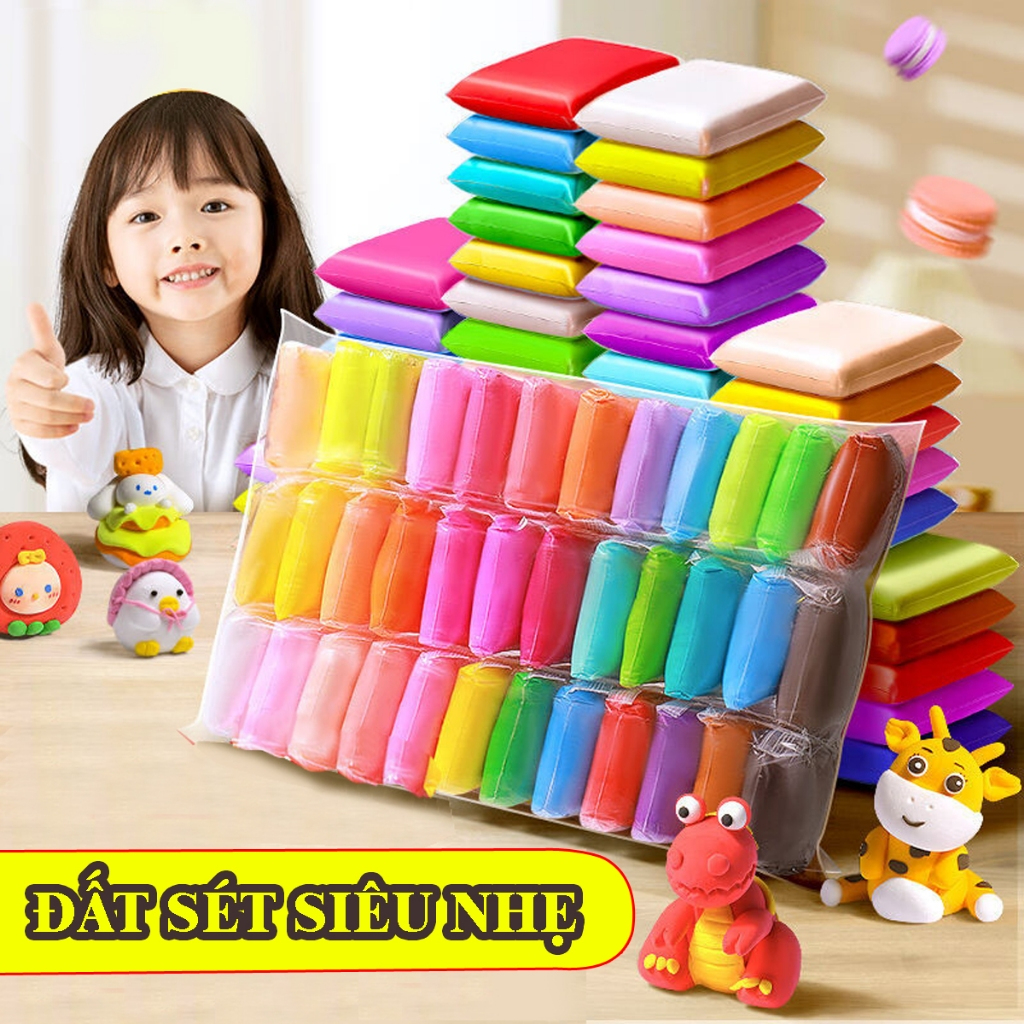 Đất Nặn Nhiều Màu - Chất Liệu An Toàn Đất sét tự khô an toàn Lốc 36 màu cao cấp Softclay nặn hình, làm Butter slime
