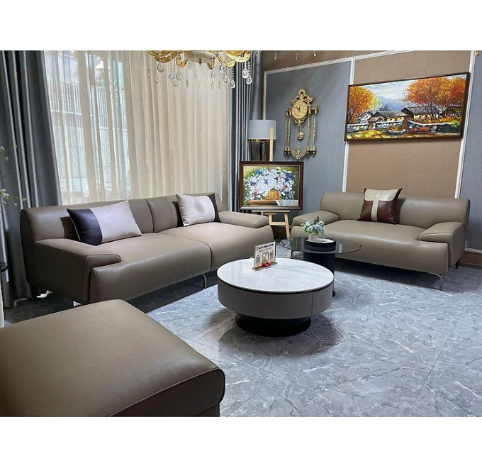 Combo ghế sofa băng da bò Italy Tundo màu xám cafe SFBCT24 2m2 /1m6 hàng cao cấp chuẩn da bò nhập khẩu Ý