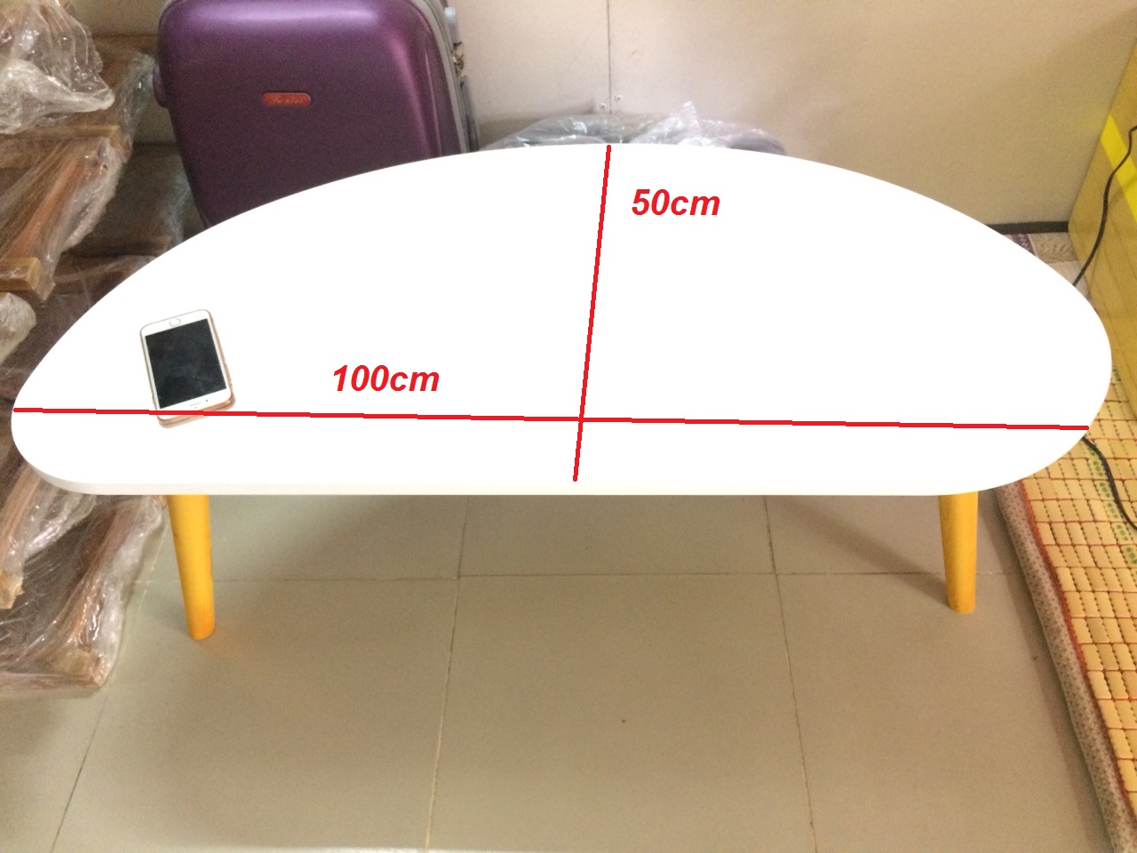 Bàn trà, bàn sofa hột xoài trắng 100x50x45, bàn cafe phòng khách, bàn coffee, bàn gỗ cà phê