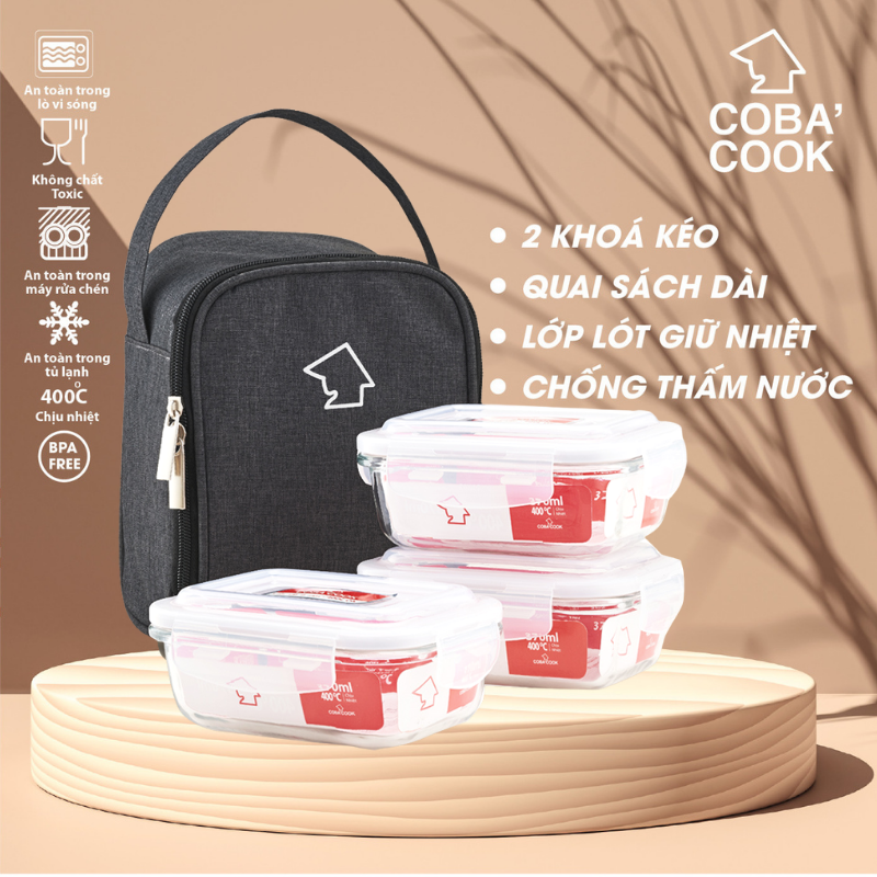 Bộ 3 hộp đựng cơm thủy tinh COBA