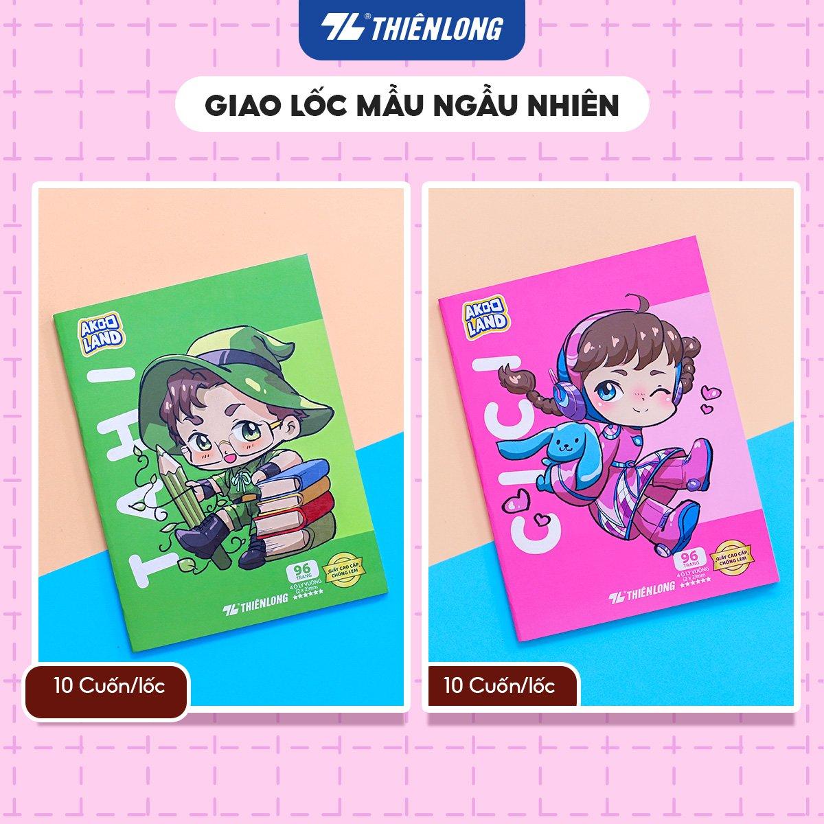 Tập học sinh chống lem 96 trang 4 ô ly vuông 2mm 120gsm Thiên Long NB-121/AK - Phiên bản Akooland - Mẫu ngẫu nhiên