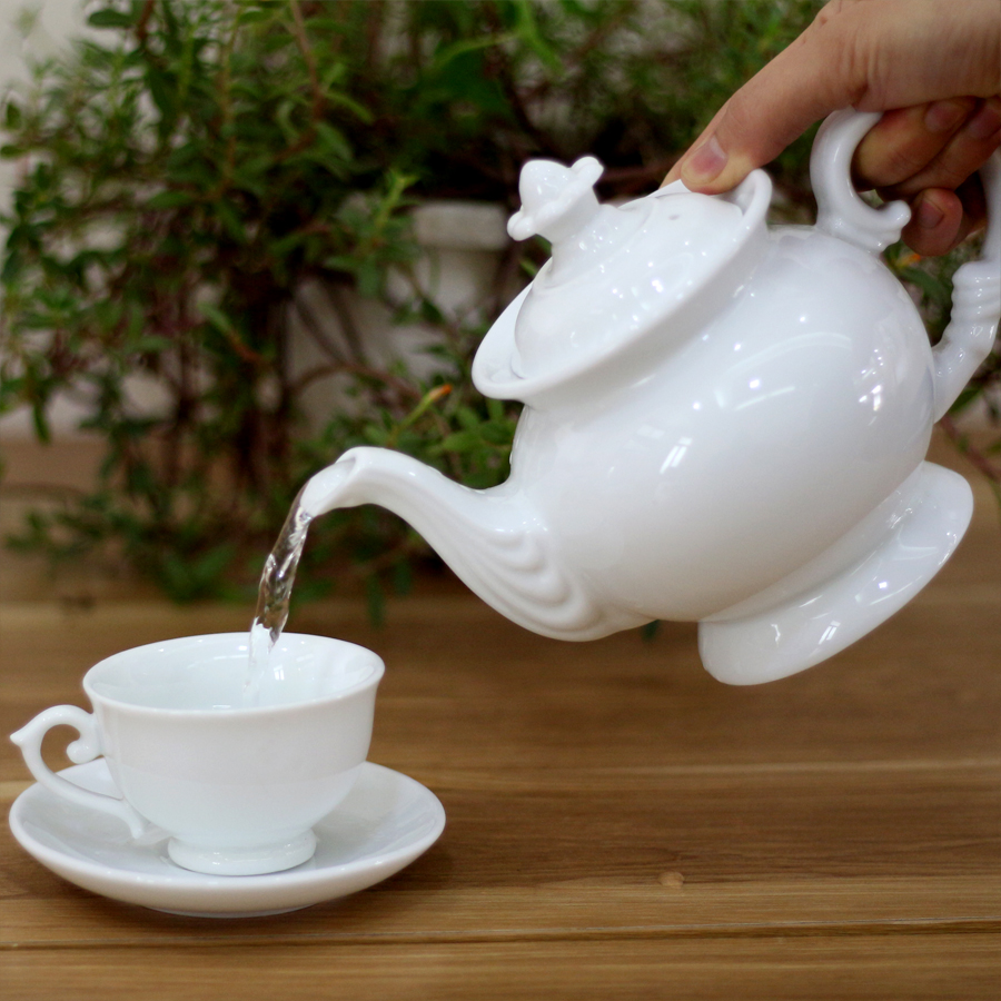 Bộ ấm chén men trắng Cát Tường - bộ bình trà, bình uống trà cao cấp