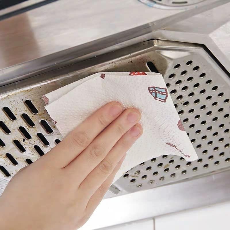 Combo 2 Cuộn (80 Tờ 1 cuộn) Khăn Giấy Lau Bếp Đa Năng Họa Tiết - Tặng 1 quả bóng cao su